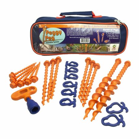 PEGGY PEG Tie Down Stake Kit, 6 Standard Stakes, Small Stakes, & Crocodile Clips, Combo Tool, 2 Large Stakes PP-1031